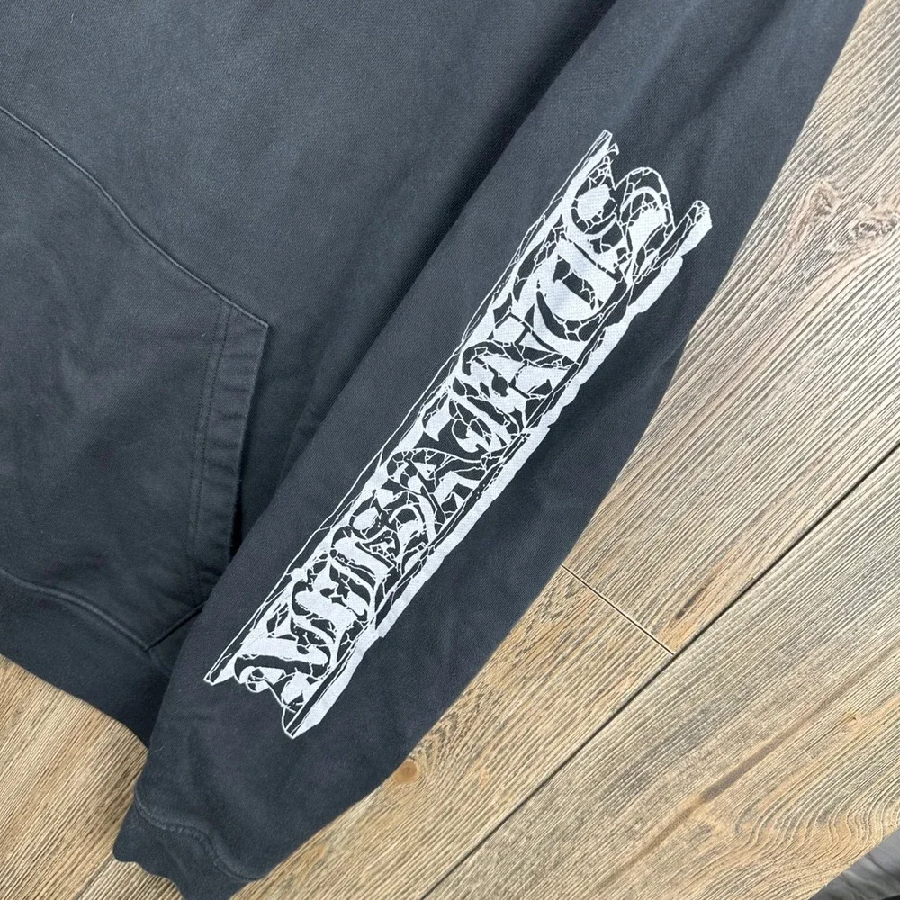 AllSaints Troglodyte LS Hoody Black Graphic Sleeve Pullover Hoodie Mens Large